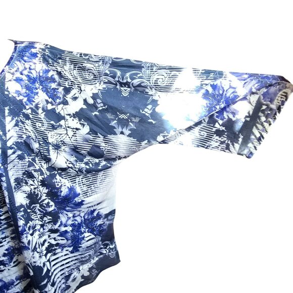Womens Blue & White Abstract Print Blouse Gorgeous 3/4 Sleeve Size 26/28 JJ4069 - Picture 6 of 11
